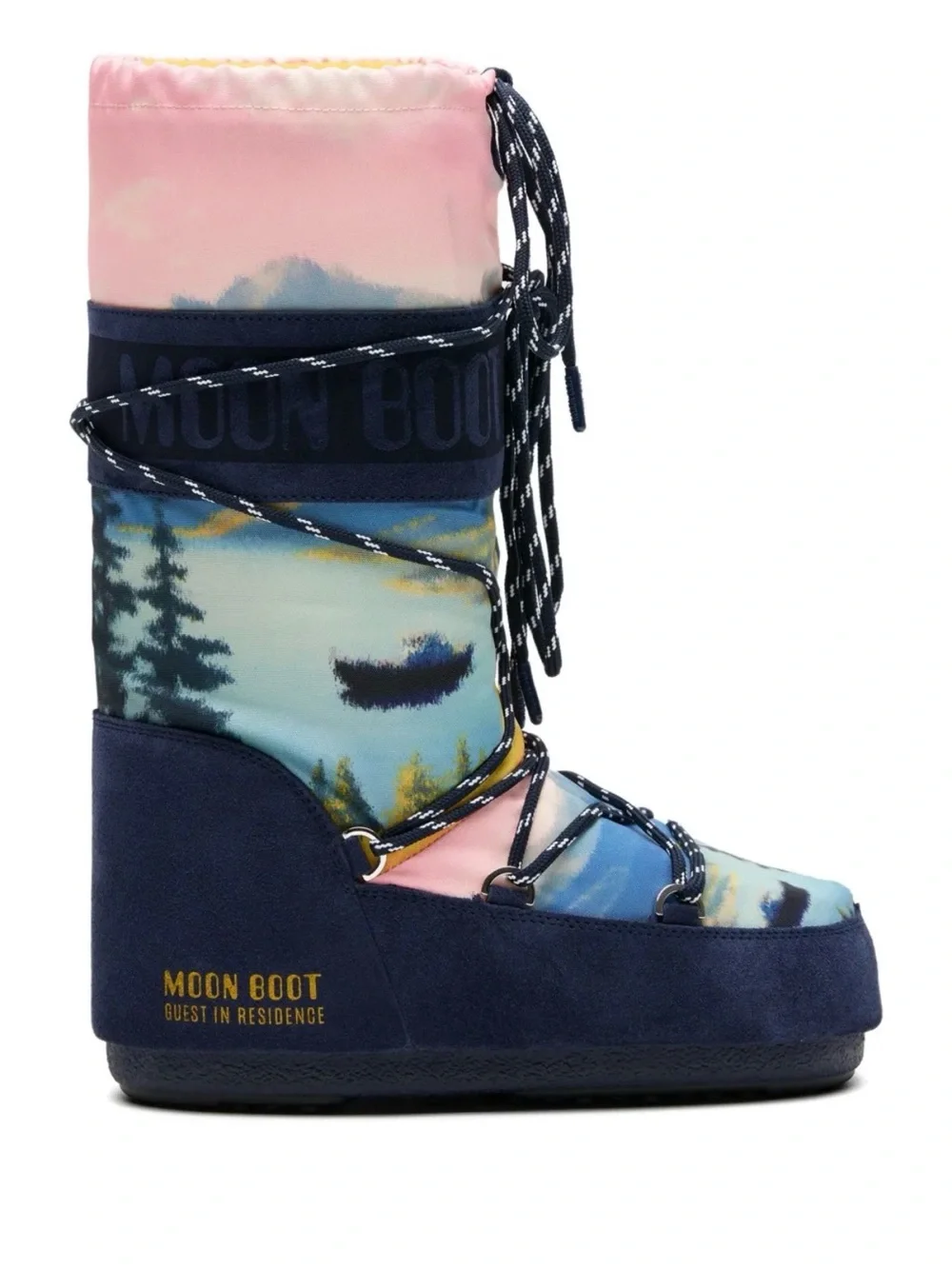 Moon Boot x Guest In Residence Icon landscape-print lace-up boots. Size 6